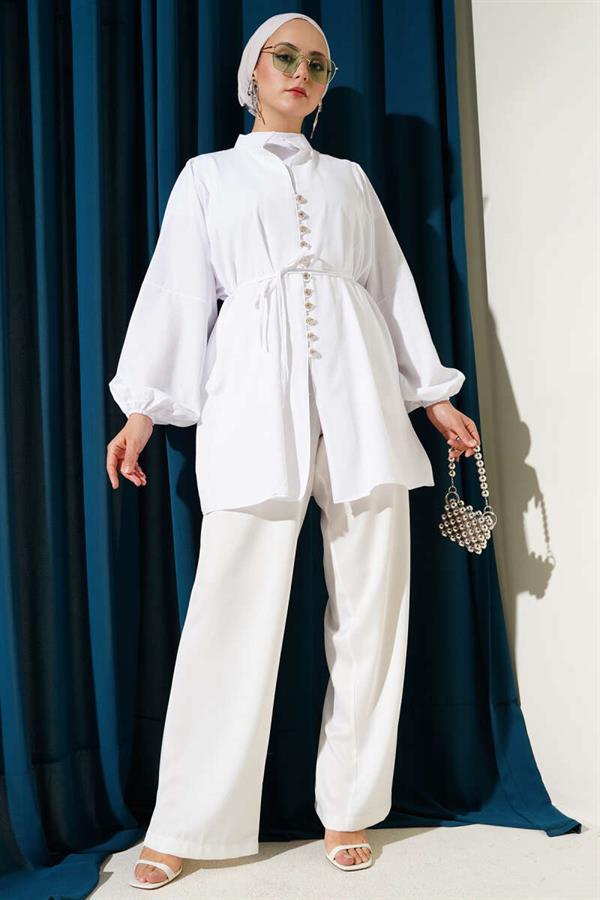 Stoned Brit Buttoned Terikoton Shirt White