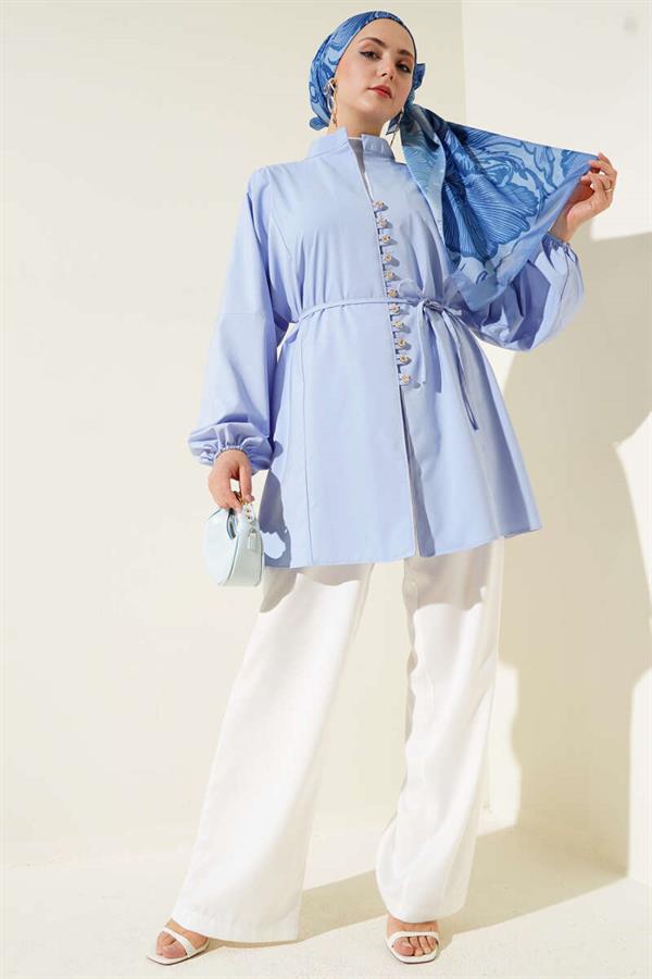 Stoned Brit Buttoned Terikoton Shirt Ice Blue