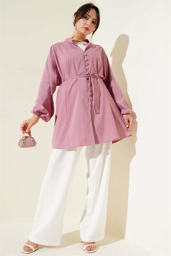 Stoned Brit Buttoned Tericoton Shirt Powder