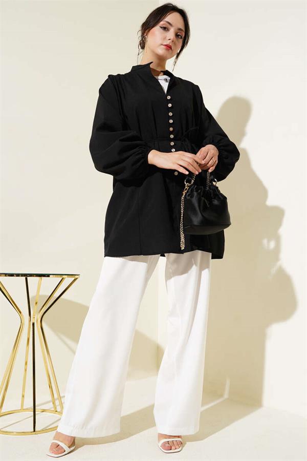 Stoned Brit Buttoned Terikoton Shirt Black
