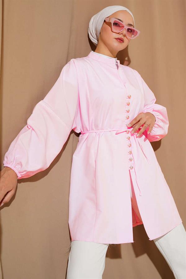 Stoned Brit Buttoned Terikoton Shirt Dusty Pink