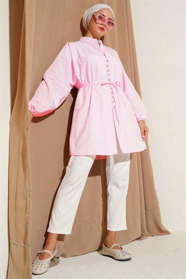 Stoned Brit Buttoned Terikoton Shirt Dusty Pink