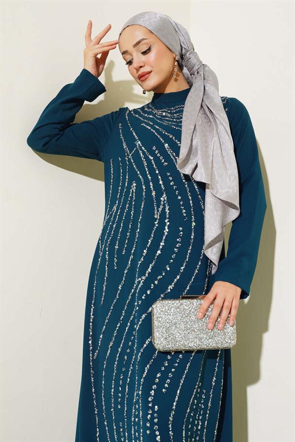 Stoned Plus Size Evening Dress Petrol
