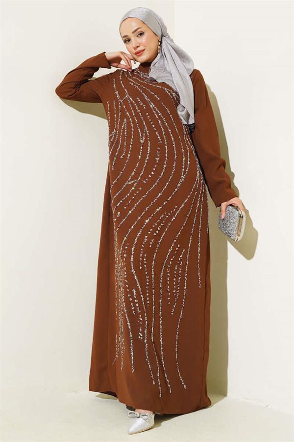 Stoned Plus Size Evening Dress Tan