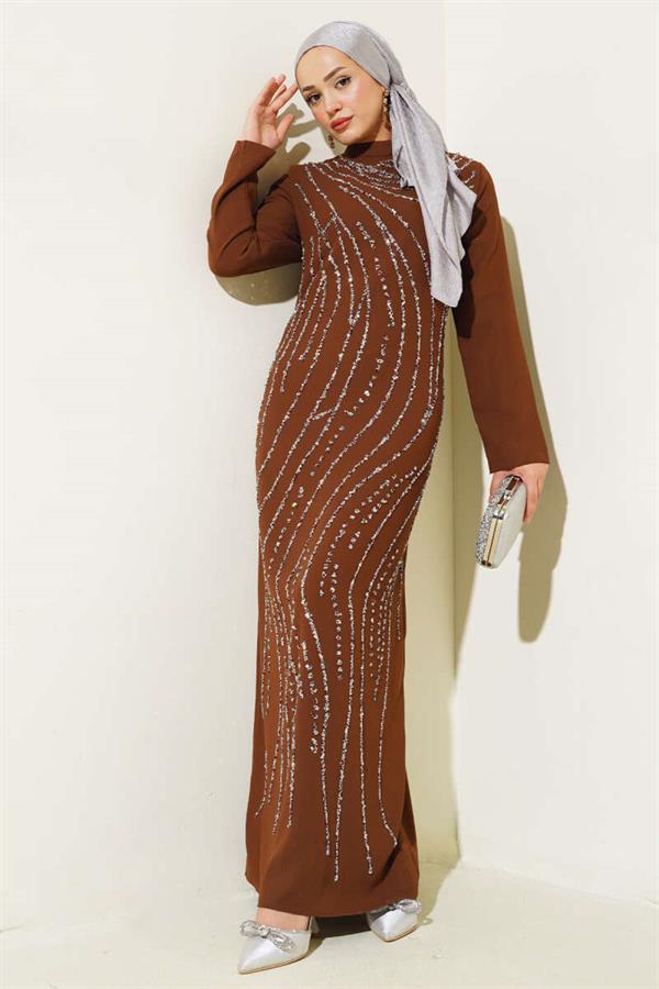 Stoned Plus Size Evening Dress Tan