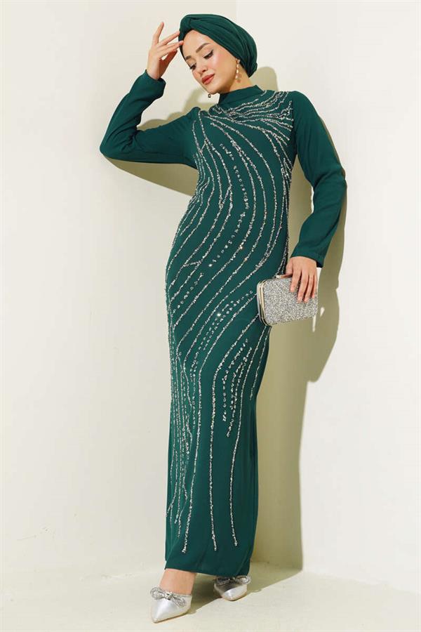 Stoned Plus Size Evening Dress Emerald