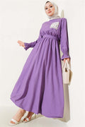 Stoned Lace Pocket Elastic Waist Dress Lilac
