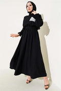 Stoned Lace Pocket Elastic Waist Dress Black