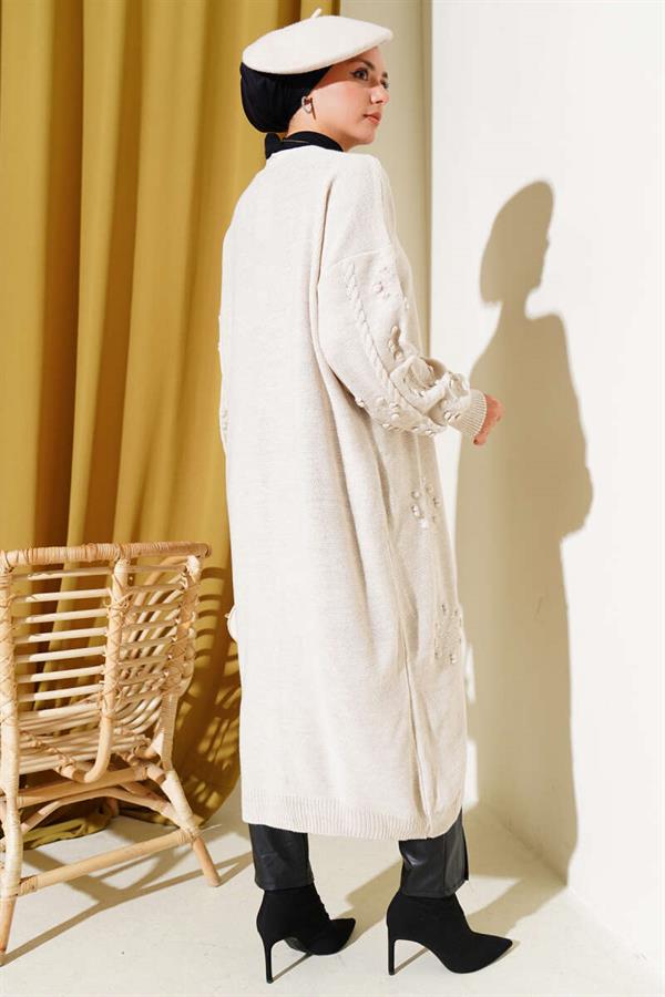 Stoned Buttoned Knit Cardigan Beige