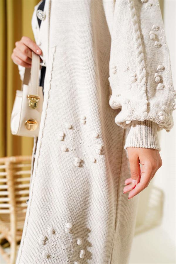 Stoned Buttoned Knit Cardigan Beige