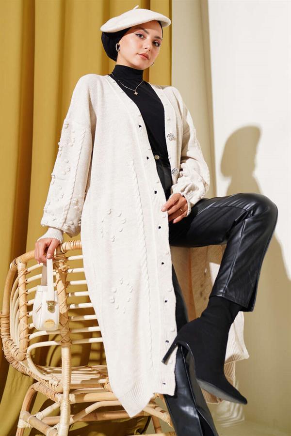 Stoned Buttoned Knit Cardigan Beige