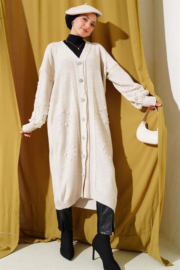 Stoned Buttoned Knit Cardigan Beige