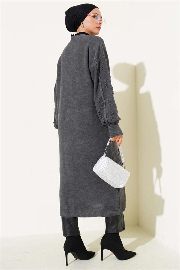 Stoned Buttoned Knitted Cardigan in Smoke