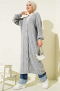 Stoned Buttoned Knitted Cardigan Gray