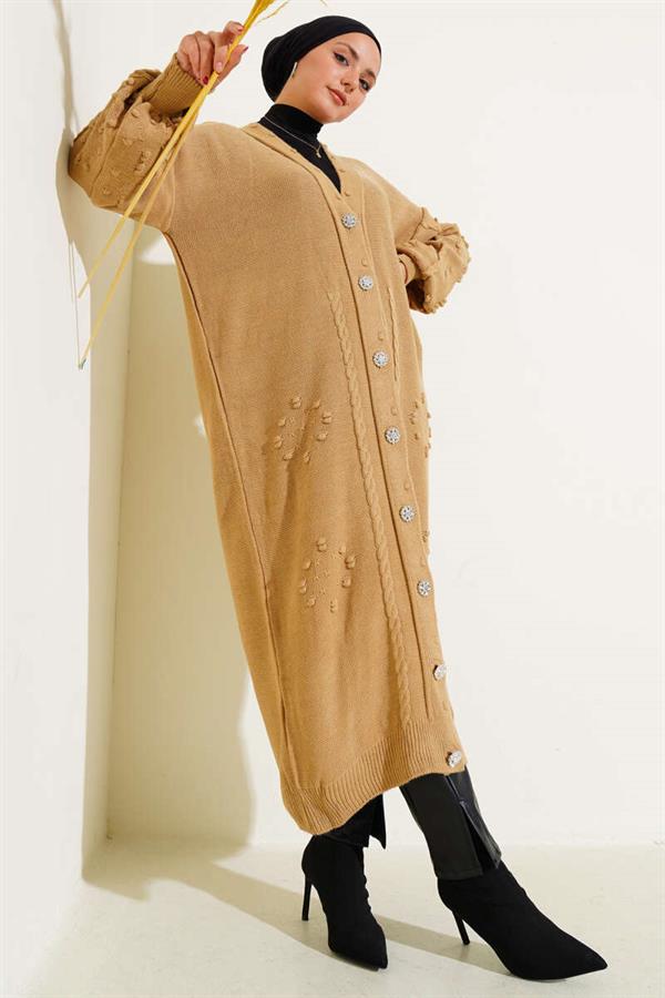 Stoned Buttoned Knit Cardigan Latte