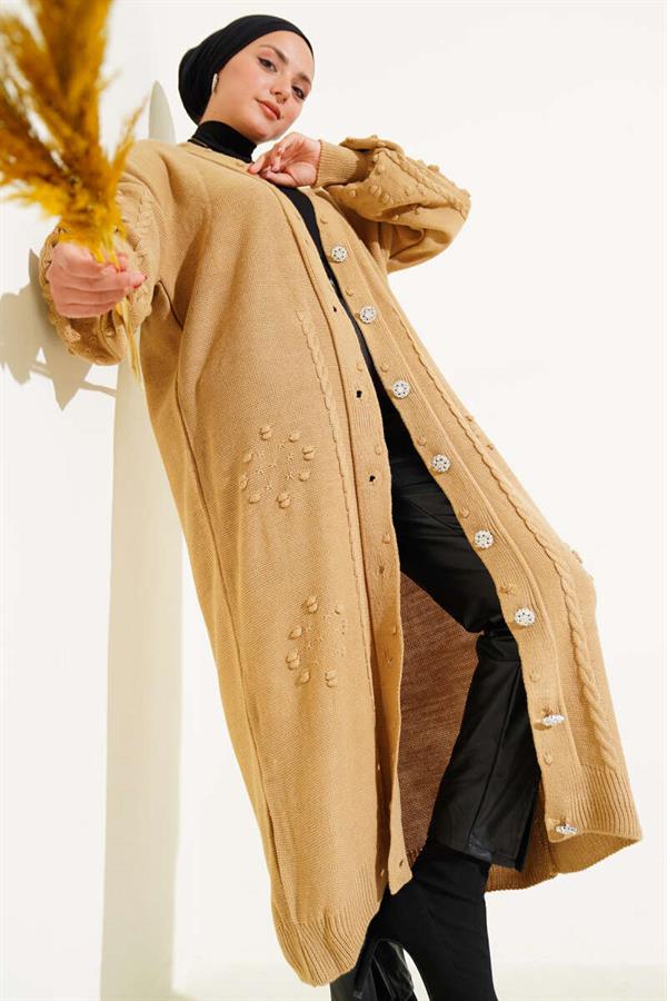Stoned Buttoned Knit Cardigan Latte