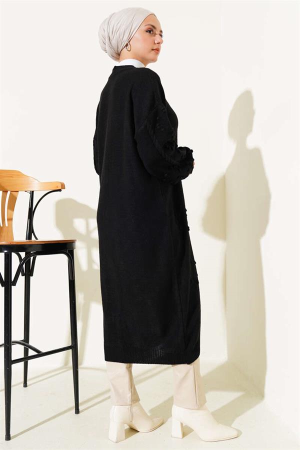 Stoned Buttoned Knitted Cardigan Black