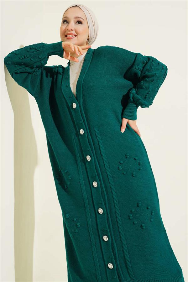 Stoned Buttoned Knitted Cardigan Emerald
