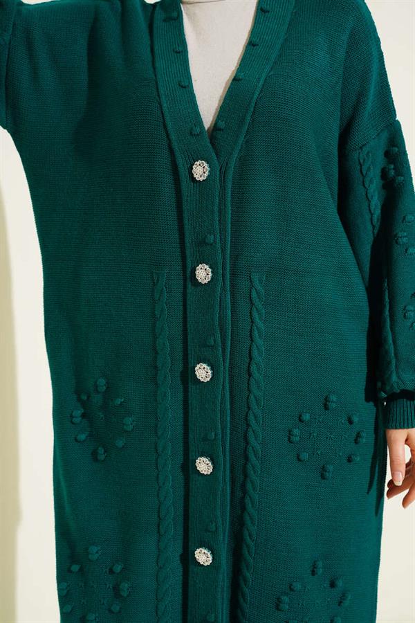 Stoned Buttoned Knitted Cardigan Emerald
