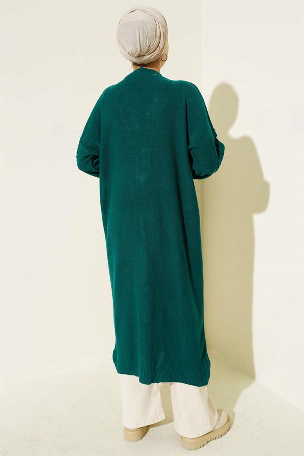 Stoned Buttoned Knitted Cardigan Emerald