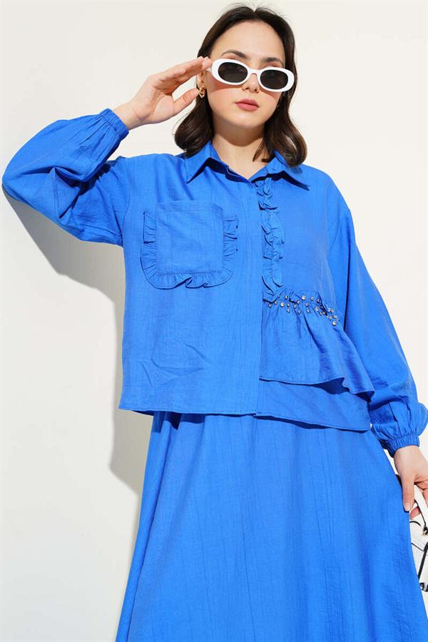 Stoned Ruffle Skirted 2 Piece Set Saxe