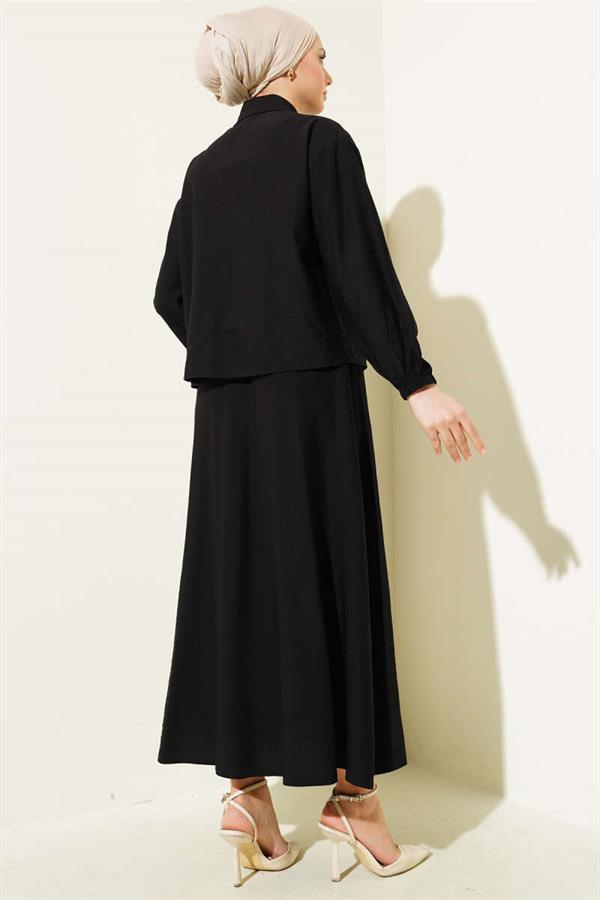 Stoned Ruffle Skirted 2 Piece Set Black