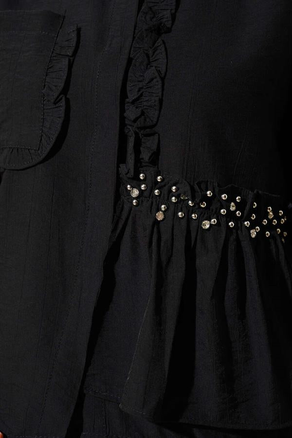Stoned Ruffle Skirted 2 Piece Set Black