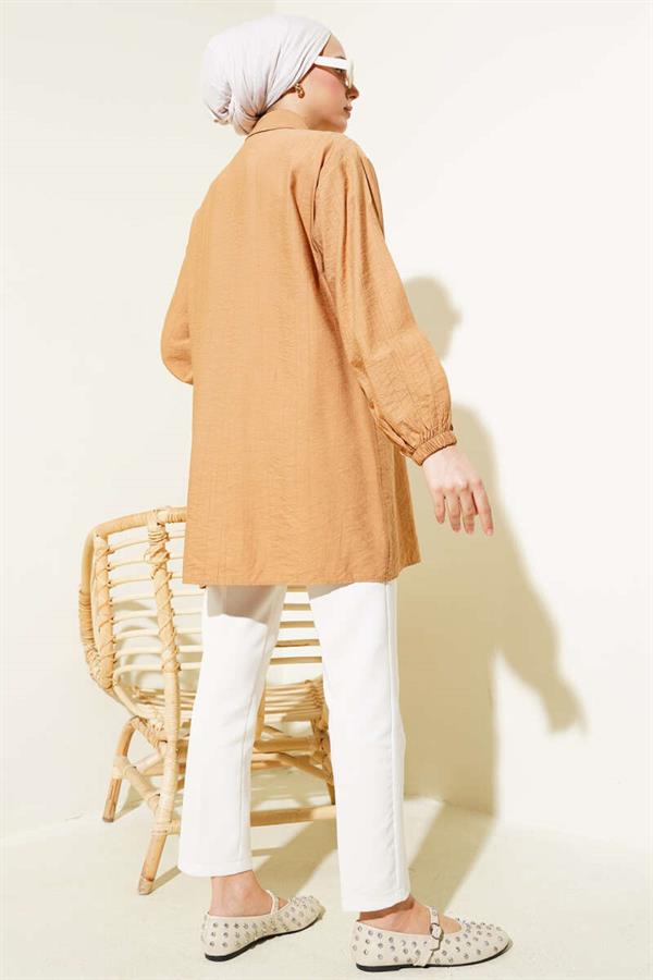 Stoned Ruffle Shirt Camel