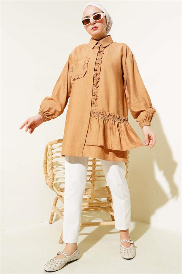 Stoned Ruffle Shirt Camel