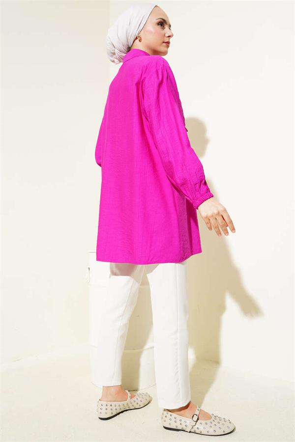 Stoned Ruffle Shirt Fuchsia