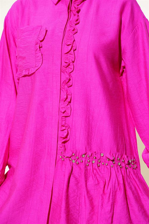 Stoned Ruffle Shirt Fuchsia