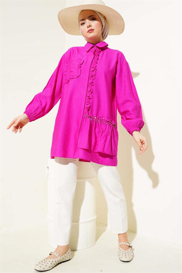 Stoned Ruffle Shirt Fuchsia