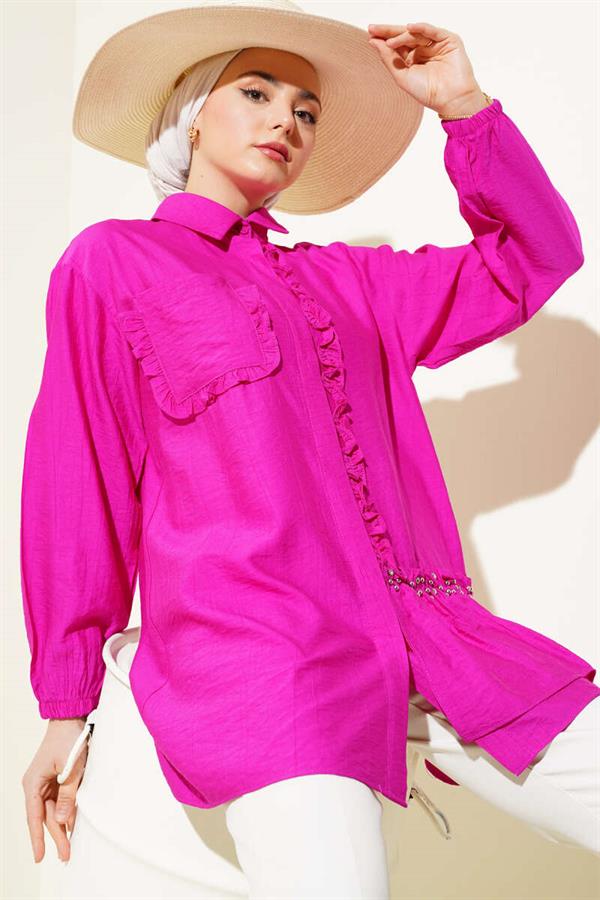 Stoned Ruffle Shirt Fuchsia