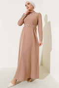 Stone Belt Buckle Dress Camel