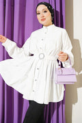 White Layered Shirt with Rhinestone Belt Buckle
