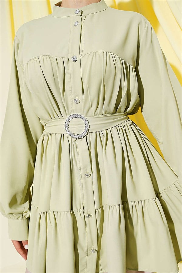 Layered Shirt with Rhinestone Buckle, Light Green