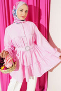 Pink Layered Shirt with Rhinestone Belt Buckle