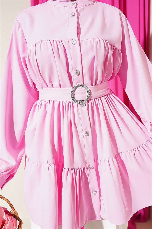 Pink Layered Shirt with Rhinestone Belt Buckle