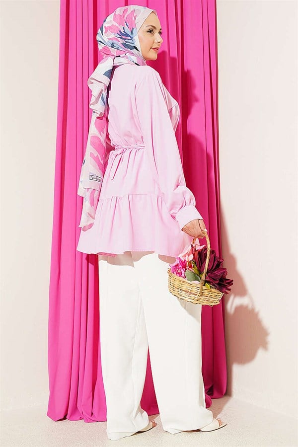 Pink Layered Shirt with Rhinestone Belt Buckle