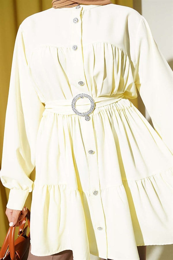 Stone Embellished Belt Buckle Layered Shirt Yellow