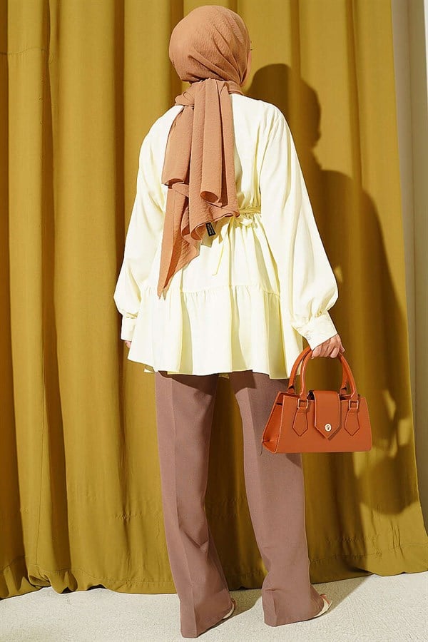 Stone Embellished Belt Buckle Layered Shirt Yellow
