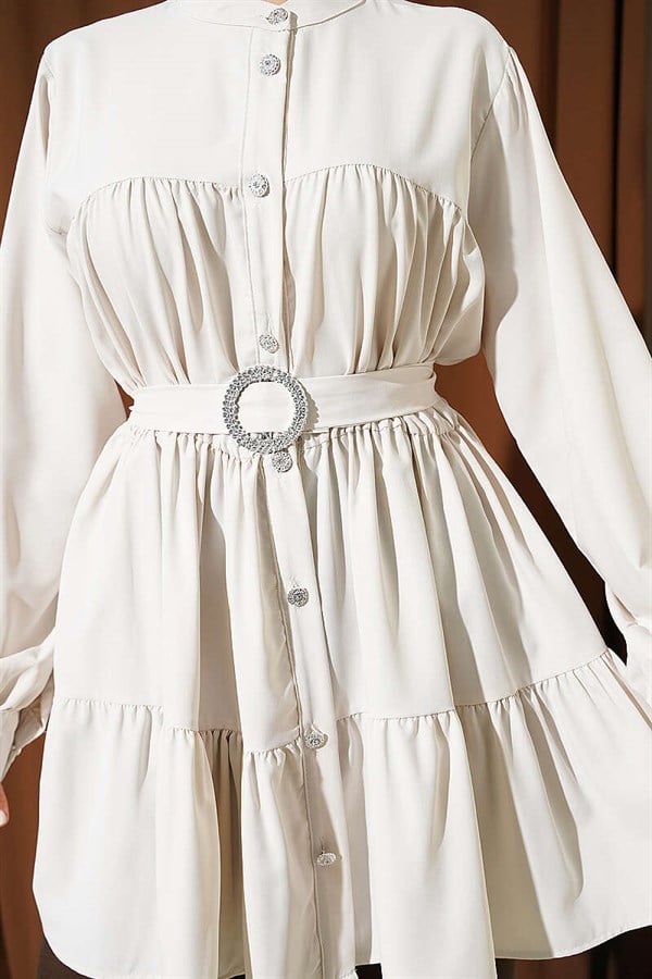 Stone Embellished Belt Buckle Layered Shirt with Stones