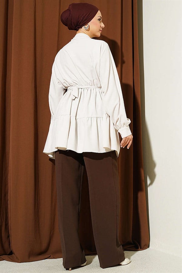 Stone Embellished Belt Buckle Layered Shirt with Stones