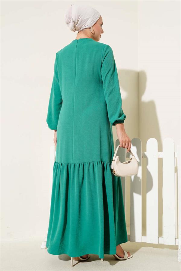 Green Tie-Down Dress with Stoned Bird Eye Detail