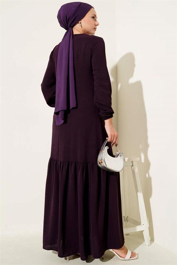Jeweled Eyelet Detailed Tie Dress in Plum