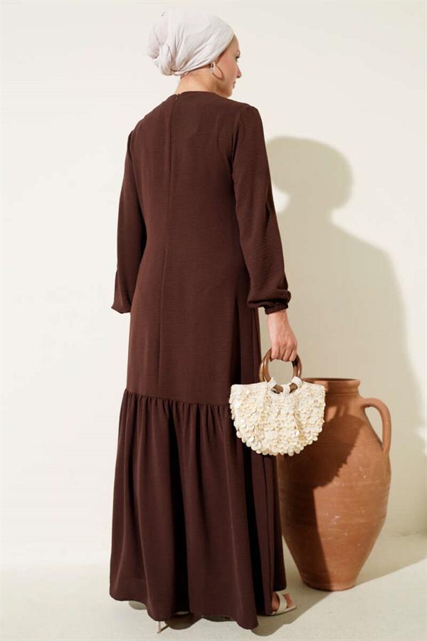 Tied Dress with Stoned Bird Eye Detail, Brown