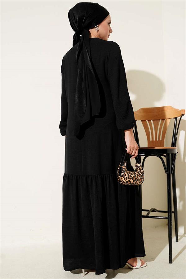 Black Tie-Down Dress with Stoned Bird Eye Detail