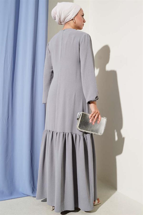 Tied Dress with Stoned Bird Eye Detail in Gray