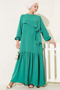 Green Tie-Down Dress with Stoned Bird Eye Detail