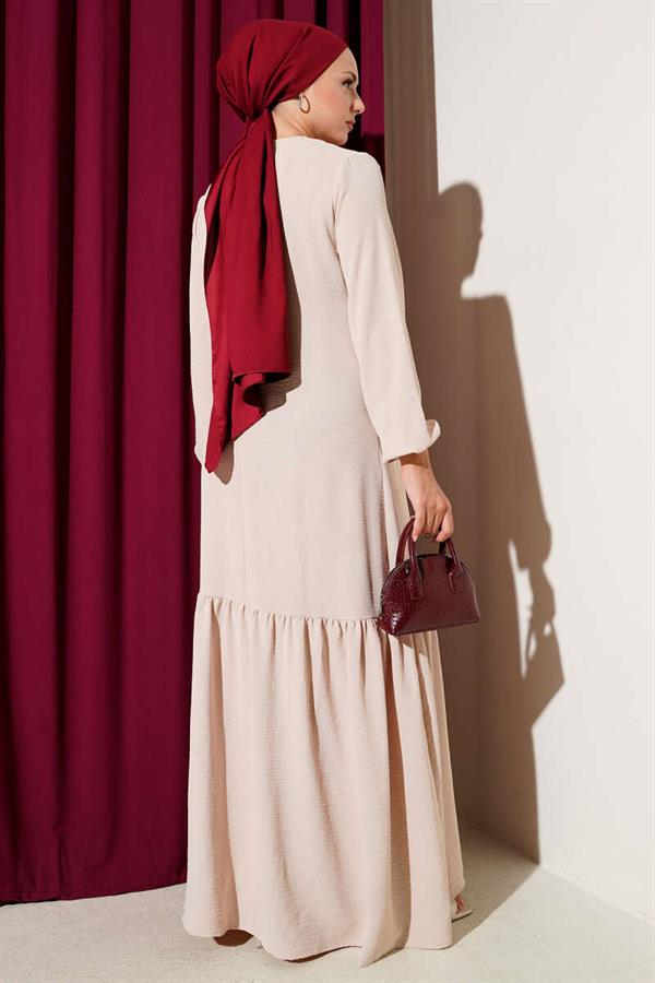 Beige Lace Dress with Eyelet Detail and Stones